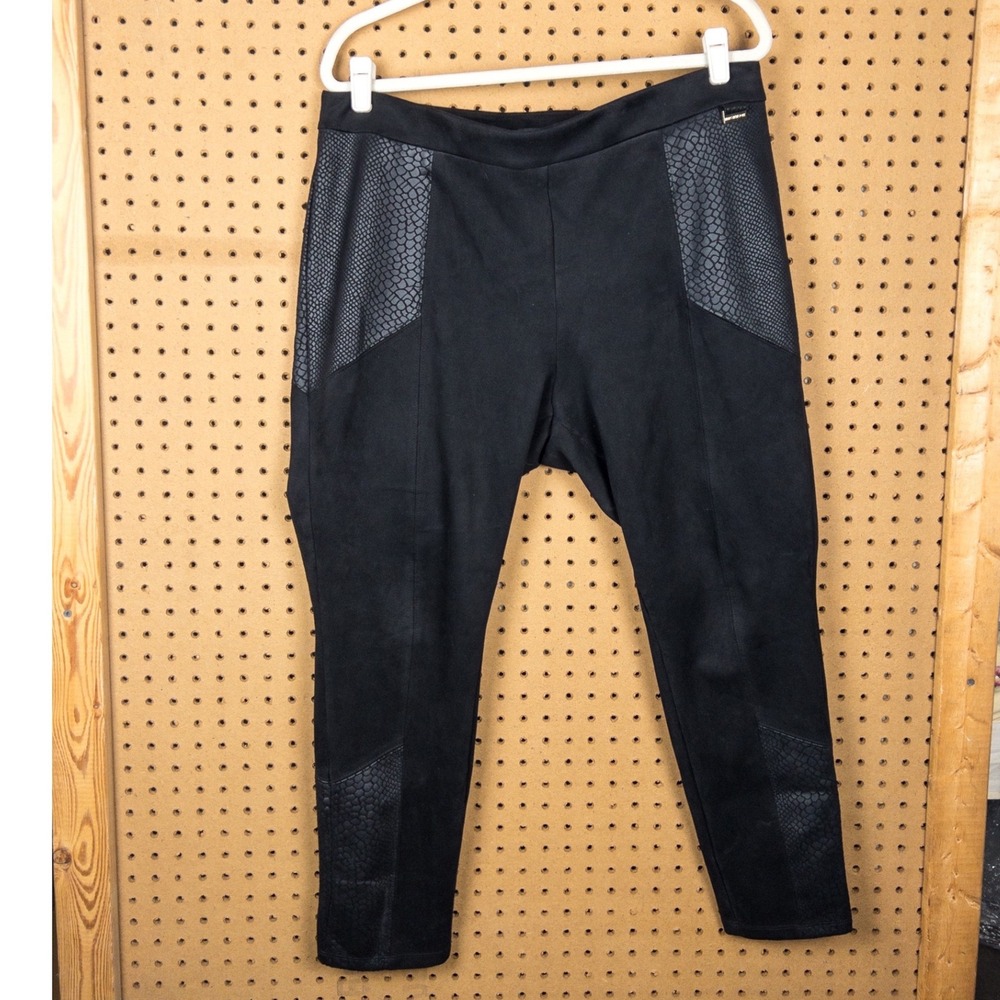 Marc New York Faux Suede Snakeskin Panel Leggings Black XL High Rise Tapered